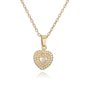 French style gold plated heart pendant necklace with shimmering zircon stones