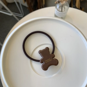 Élastique à cheveux marron avec pendentif ours mignon et lettrage doré France handmade