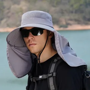 Chapeau de soleil extérieur avec protège-nuque et maille, chapeau de pêcheur gris réglable