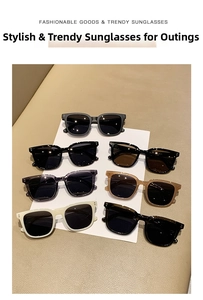 Gafas de sol retro cuadradas de gran tamaño en varios colores sobre fondo de cuero
