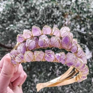 Natural Amethyst Raw Crystal Crown Headband Handmade Wire Wrapped Boho Quartz Tiara For Bridal Wedding Festival Women