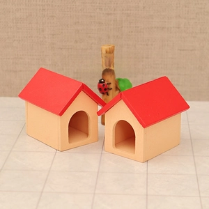 Miniature red roof wooden house models with decorative sign for dollhouse scenery