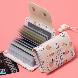 Porte-Cartes Dessin Animé Kawaii Cuir PU Multi-Fentes Grande Capacité Mini Portefeuille Bord Festonné Femmes