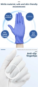 Close-up of puncture-resistant nitrile gloves showing anti-slip fingertips and durability