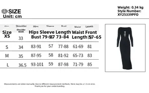 Detailed size chart for elegant glitter mermaid party dress with exact body measurements