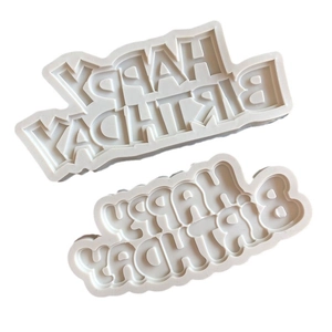 Zweiteilige Silikonform Happy Birthday Buchstaben für Schokolade und Kuchendekoration