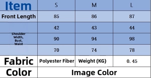 Guide des tailles indiquant longueur, poitrine et épaules pour la mini robe sans manches