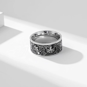 Vintage Tree of Life Viking Ring with Odin's Raven and Celtic Knot in Silver Steel
