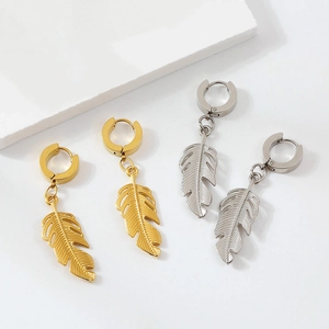 Western Style Stainless Steel Feather Leaf Dangle Earrings For Women Fashion Electroplated Gold Silver Jewelry Accessories