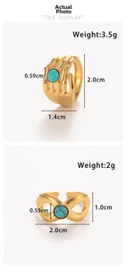 Detailed view of gold stainless steel crown rings with turquoise stone and skull palm design