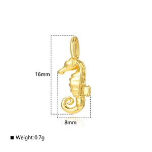 Golden seahorse pendant 16x8mm for DIY jewelry making with detailed dimensions