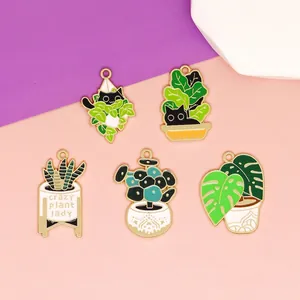 Cute Enamel Plant Potted Cat Charms Alloy Drip Oil Pendants For DIY Jewelry Making Necklaces Earrings Craft Accessories