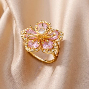 Elegant Copper Zirconia Flower Leaf Open Ring For Women Adjustable Butterfly Heart Jewelry Gold Silver Plated Gift