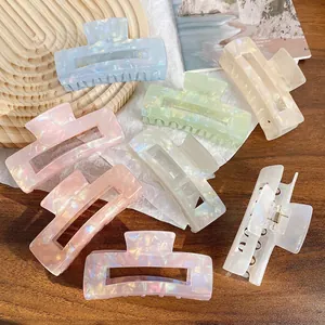 Iridescent Mother Of Artificial Pearl Hair Claw Clips Acrylic Resin Large Marble Texture Butterfly Cloud Flower Shapes Sweet Elegant For Women