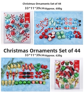 Detail view of 44-piece Christmas tree ornament set featuring candy and star shapes