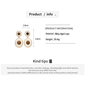 Detailed product dimensions and specifications for tiger eye oval hollow drop earrings