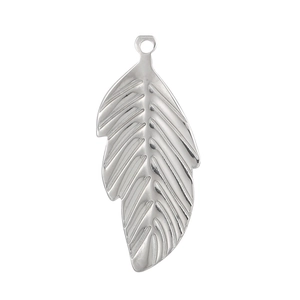 Polished silver stainless steel leaf pendant charm with small loop for jewelry making