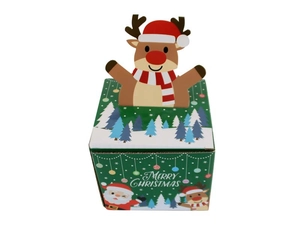 Detail of Christmas candy box with 3D reindeer closure and Merry Christmas print