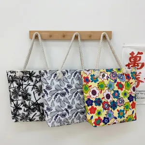 Ethnic printed canvas tote bags with thick cotton rope handles in three vibrant patterns