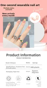 Detail view of floral press-on nails with 24 pieces set and ABS plastic specifications