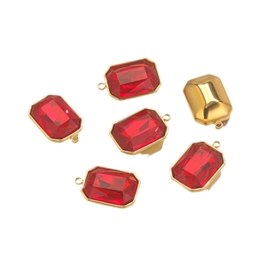 Gold stainless steel necklace pendants set with rectangular red topaz gemstones