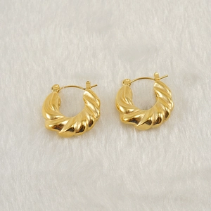 Polished 18K gold plated stainless steel U-shaped twisted hoop earrings for women