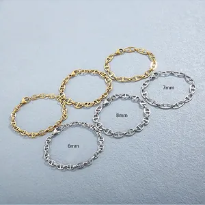 6mm 7mm 8mm stainless steel pig nose anchor link chain bracelets in gold and silver