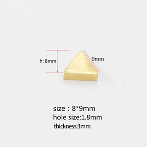 Golden stainless steel triangle jewelry bead 9x8mm with size measurement details