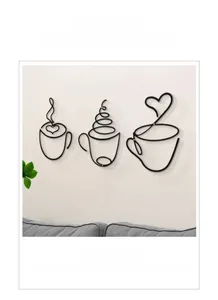 Three-piece black metal coffee cup wall art for modern kitchen and cafe decoration