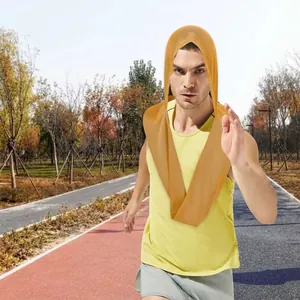 U-shaped cooling hooded towel in neon yellow with UV protection for outdoor sports