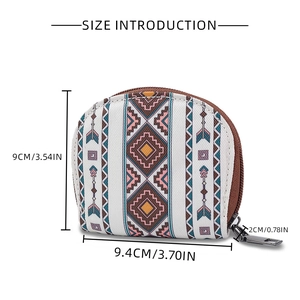 Ethnic geometric pattern coin purse dimensions showing size 9.4x9x2cm for women