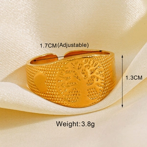 Detail showing vintage gold leaf ring dimensions with tree of life relief and textures