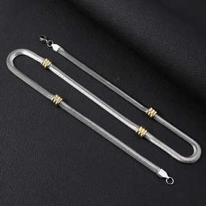 Detailed shot of 6mm stainless steel flat snake chain with gold textured beads
