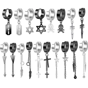 Stainless Steel Hoop Earrings Pendants Cross Spider Blade Dagger Punk Gothic Hip Hop Unisex Jewelry Cool