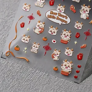 5D embossed Chinese New Year nail stickers with cartoon dragon and gold accents TS-3539