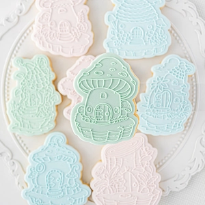 8pcs Mushroom house fondant cookie cutters set for Christmas baking and cake decorating