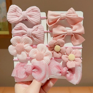 Cute Bowknot Flower Hair Ties Fabric Gingham Floral Pattern Elastic Ropes Hair Clips Accessories For Kids Girls
