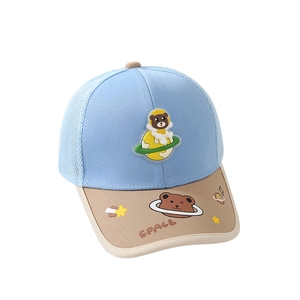 Kids breathable mesh baseball cap with astronaut bear appliqué and space embroidery