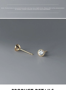 Detailed close-up of s925 silver round stud earrings featuring brilliant prong-set crystals