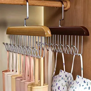 Multi Hook Wooden Hanger For Tank Tops Bras Ties And Belts Closet Space Saving Organizer Swivel Hook Solid Wood