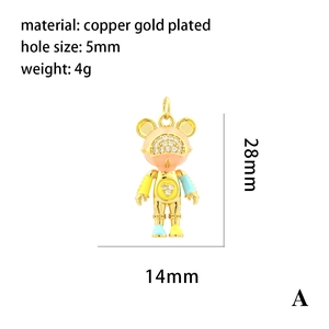 18K gold-plated copper astronaut bear pendant with cubic zirconia and enamel details