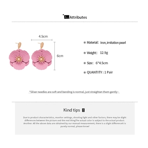 Spécifications de taille pour boucles d'oreilles fleurs roses avec perles au centre