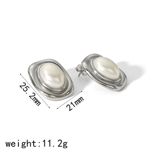 Detailed view of silver stone earrings with dimensions 25.2mm by 21mm and weight 11.2g