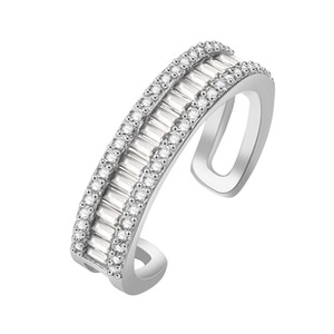 Macro view of adjustable snake ring with channel set rectangular gemstones and small diamonds