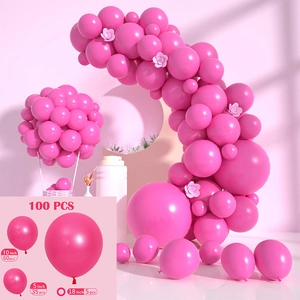 Pink balloon arch kit with 100 latex balloons in 5, 10 and 18 inch sizes for parties