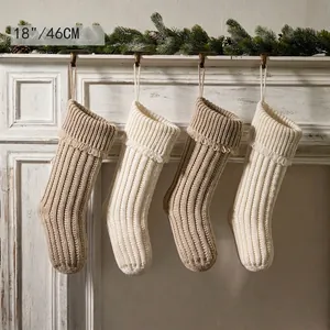 Christmas Stockings Knitted Acrylic Cable Knit Tassel Fringe Fireplace Hanging Holiday Gift Bags Classic Rustic Decor