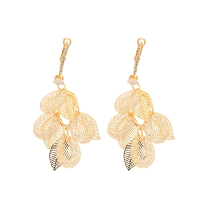 Elegant gold leaf tassel earrings with sparkling zircon stones in a vintage palace style