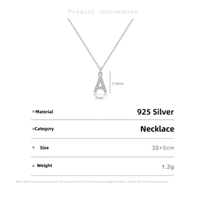 Detailed view of S925 sterling silver letter A pendant necklace with sparkling diamonds