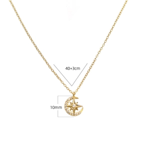 Detail showing s925 silver star and moon pendant with 10mm size and 40+3cm chain length