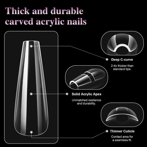 Extra lange transparante acrylnageltips met diepe C-curve en stevig apex-ontwerp